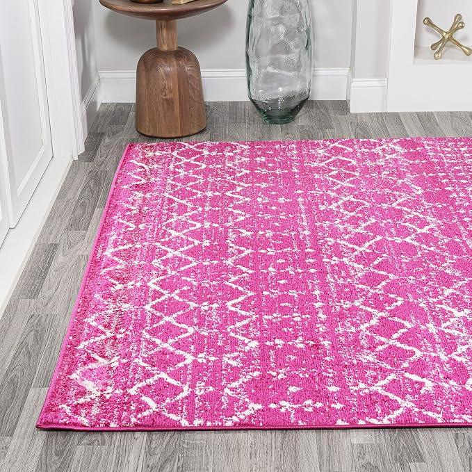 JONATHAN Y Boho Vintage Diamond Fuchsia/Ivory Indoor Area Rug 5X8 ft, Moroccan Hype for Living Room, Bedroom, Kitchen, Office, Easy-Cleaning, High Traffic, Pet-Friendly, Non-Shedding (MOH101G-5)