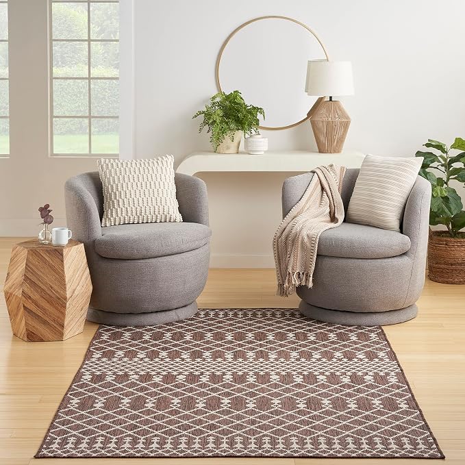 Nourison Home Positano Natural 6' x 9' Area Rug - Easy Clean, Non Shedding, Bed Room, Living Room, Dining Room, Kitchen (6' x 9')