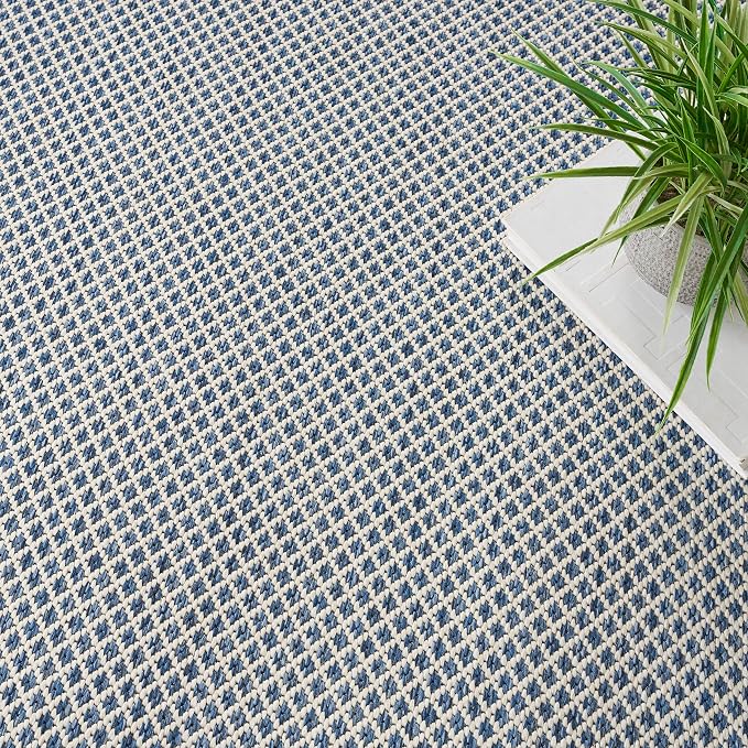 Nourison Home Courtyard Ivory Blue 5' x 8' Oval Area Rug - Easy Clean, Non Shedding, Bed Room, Living Room, Dining Room, Kitchen (5' x 8' Oval)