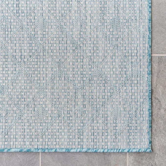 Unique Loom Outdoor Trellis Collection Area Rug - Tribal Trellis (2' x 8' Runner, Aqua/ Ivory)