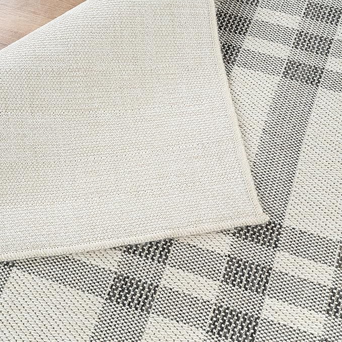 CAMILSON Easy Jute Rug 5x7, Indoor Outdoor Off-White Color Fiber Area Rugs for Living Room Patio and Kitchen Rug Checkred Boho Woven Design, Easy-Cleaning, Washable Outside Carpet (5 x 7)