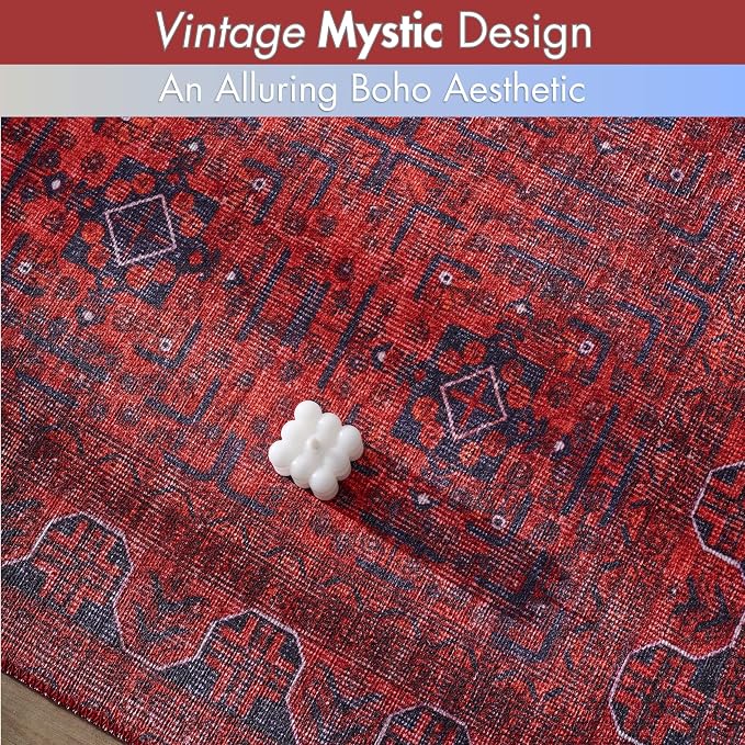 Sacred Artisans Tribal 5x7 Area Rug for Living Room, Dining Room and Office | Washable, Non Slip, Pet Friendly and Low Pile (Mystic, 5' x 7')
