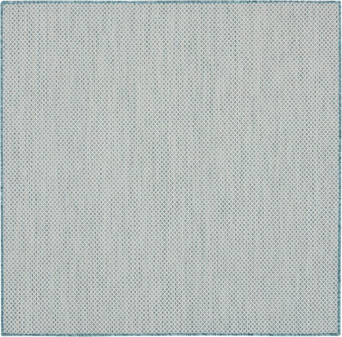 Nourison Home Courtyard Ivory Aqua 5' x Square Area Rug - Easy Clean, Non Shedding, Bed Room, Living Room, Dining Room, Kitchen (5' x Square)