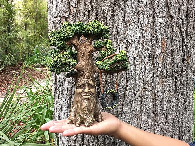 GlitZGlam Fairy and Garden Gnome Tree - Enchanted Grandpa Miniature Tree with Removable Glow in The Dark Welcome Sign for Fairies and Lawn Gnomes