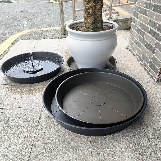 2 Pack of 25 26 inch Plant Saucer Round, 4.2" Depth Tray, Large Plant Saucers 24" 26" for Pots, Heavy Duty Plastic Flower Plant Water Trays for Indoors Outdoor, Plant Drip Trays (Black)