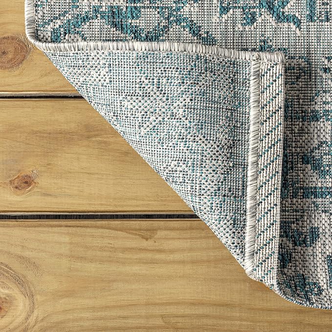 JONATHAN Y Boho Medallion Indoor Outdoor Runner Rug 2X10 Teal/Gray, Estrella Textured Weave for Backyard, Patio, Porch, Easy-Cleaning, High Traffic, Pet-Friendly, Non-Shedding (SMB105C-210)