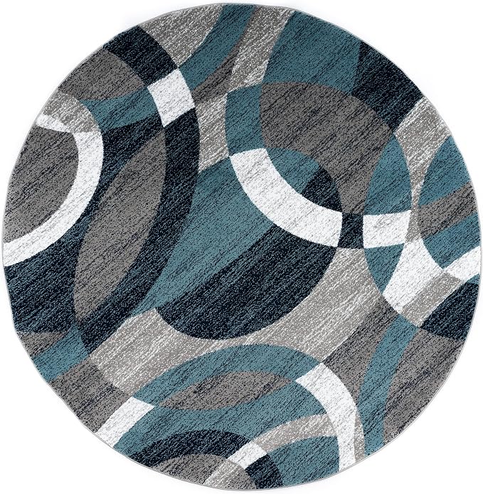 Rugshop Abstract Circles Contemporary High Traffic Round Rug Blue 6'6" | Round, Living Room, Bedroom, Dining Room, Home Office, Kitchen, Entryway, Hallway, Nursery, Kids Room, Guest Room