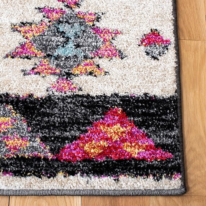 SAFAVIEH Adirondack Collection Area Rug - 6' Square, Black & Red, Boho Tribal Design, Non-Shedding & Easy Care, Ideal for High Traffic Areas in Living Room, Bedroom (ADR245Z)