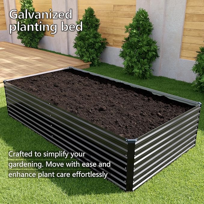 DIIYIV Galvanized Raised Garden Bed Kit Outdoor Patio,12x2x2ft Large Rectangular Metal Planter Boxes,Deep Root Box Planter for Gardening,Vegetables,Flowers,Herbs-Black