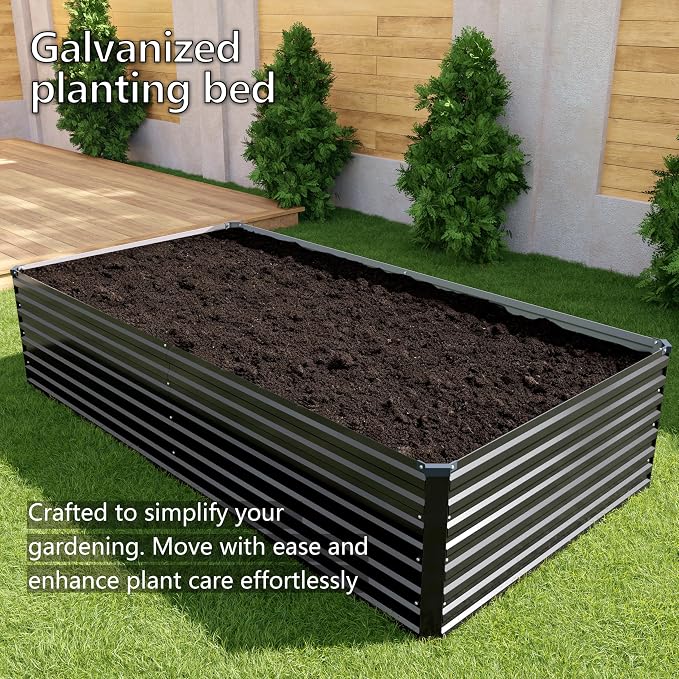 DIIYIV Galvanized Raised Garden Bed Kit Outdoor Patio,8x4x2ft Large Rectangular Metal Planter Boxes,Deep Root Box Planter for Gardening,Vegetables,Flowers,Herbs-Black