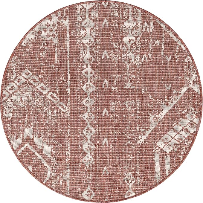 Unique Loom Outdoor Bohemian Collection Area Rug - Anthro (4' 1" Round, Rust Red/ Ivory)