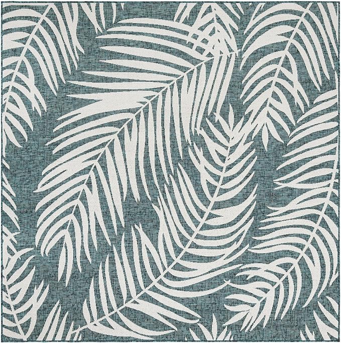 Unique Loom Outdoor Botanical Collection Area Rug - Palm (7' 10" Square Teal/Ivory)