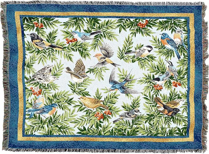 Pure Country Weavers Songbirds XL Blanket by Elena Vladykina - Bird Garden Floral Gift Tapestry Throw Woven from Cotton - Made in the USA (82x62)