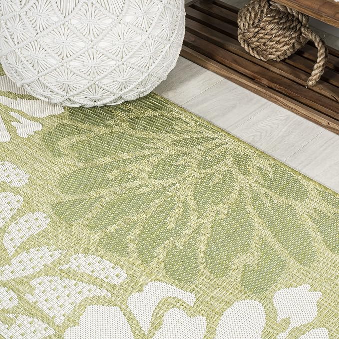 JONATHAN Y Floral Textured Weave Indoor Outdoor Runner Rug 2X10 Green/Cream, Zinnia Modern for Backyard, Patio, Porch, Easy-Cleaning, High Traffic, Pet-Friendly, Non-Shedding (SMB110H-210)