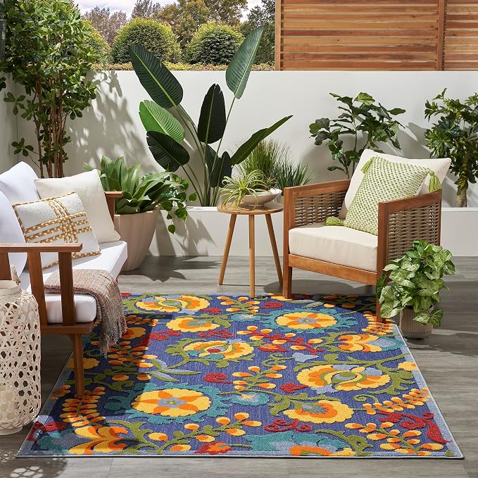 Nourison Home Aloha Navy Multicolor 3'6" x 5'6" Area Rug - Easy Clean, Non Shedding, Bed Room, Living Room, Dining Room, Kitchen (4' x 6')