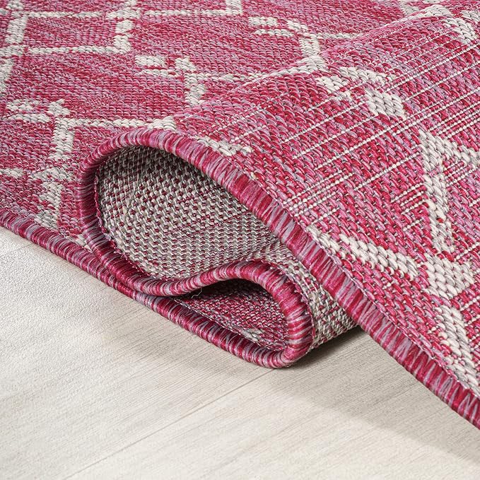 JONATHAN Y Moroccan Geometric Indoor Outdoor Area Rug 3X5 Fuchsia/Light Gray, Ourika Textured Weave for Backyard, Patio, Porch, Easy-Cleaning, High Traffic, Pet-Friendly, Non-Shedding (SMB108Q-3)