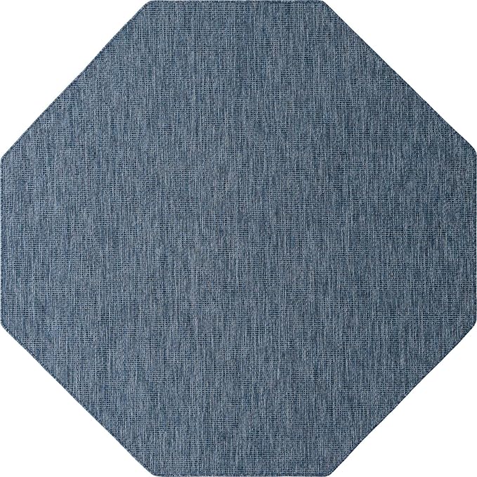 Unique Loom Collection Casual Transitional Solid Heathered Indoor/Outdoor Flatweave Area Rug (8' Octagon, Blue/Navy Blue)