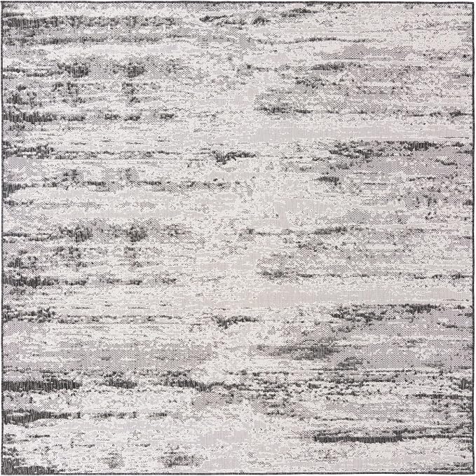 Unique Loom Outdoor Modern Collection Area Rug - Cartago (10' Square, Charcoal/ Ivory)