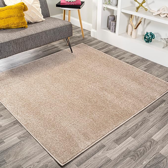 JONATHAN Y Haze Solid Low-Pile Beige 9x9 Square Indoor Area Rug, Coastal,Bohemian,Minimalist,Classic, Easy-Cleaning for Living Room,Bedroom,Kitchen,Pet Friendly,Non-Shedding (SEU100G-9SQ)