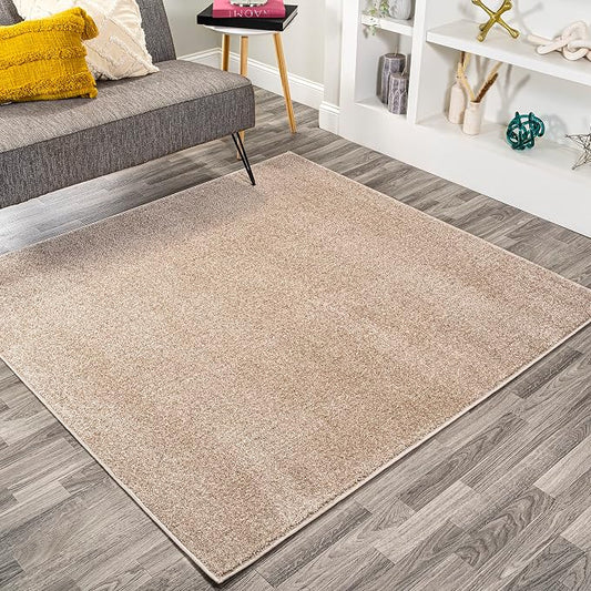 JONATHAN Y Haze Solid Low-Pile Beige 9x9 Square Indoor Area Rug, Coastal,Bohemian,Minimalist,Classic, Easy-Cleaning for Living Room,Bedroom,Kitchen,Pet Friendly,Non-Shedding (SEU100G-9SQ)