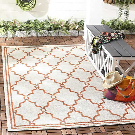 SAFAVIEH Amherst Collection Accent Rug - 4' x 6', Beige & Orange, Trellis Design, Non-Shedding & Easy Care, Ideal for High Traffic Areas in Entryway, Living Room, Bedroom (AMT414F)