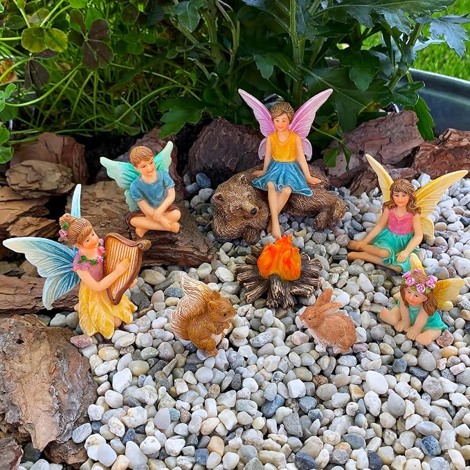 Mood Lab Fairy Garden Figurines - Camping Set (9 pcs) - Miniature Decorative Statues & Accessories - Outdoor & Indoor Garden Decor