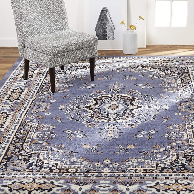 Home Dynamix Premium Sakarya Traditional Medallion Border Area Rug, Country Blue, 9'2"x12'5" Rectangle