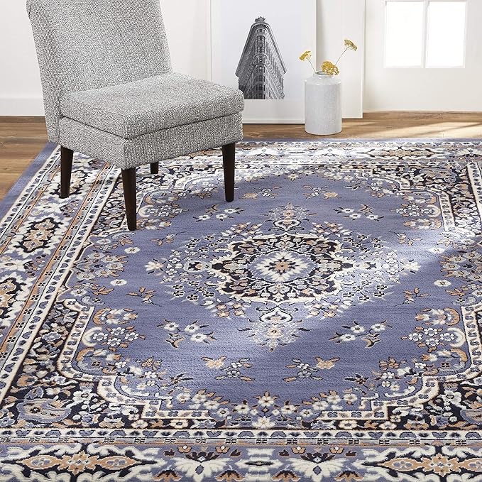 Home Dynamix Premium Sakarya Traditional Medallion Border Area Rug, Country Blue, 5'2"x7'4" Rectangle