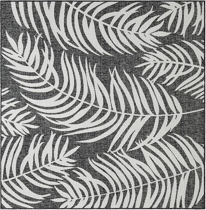 Unique Loom Outdoor Botanical Collection Area Rug - Palm (6' 1" Square Charcoal/Ivory)