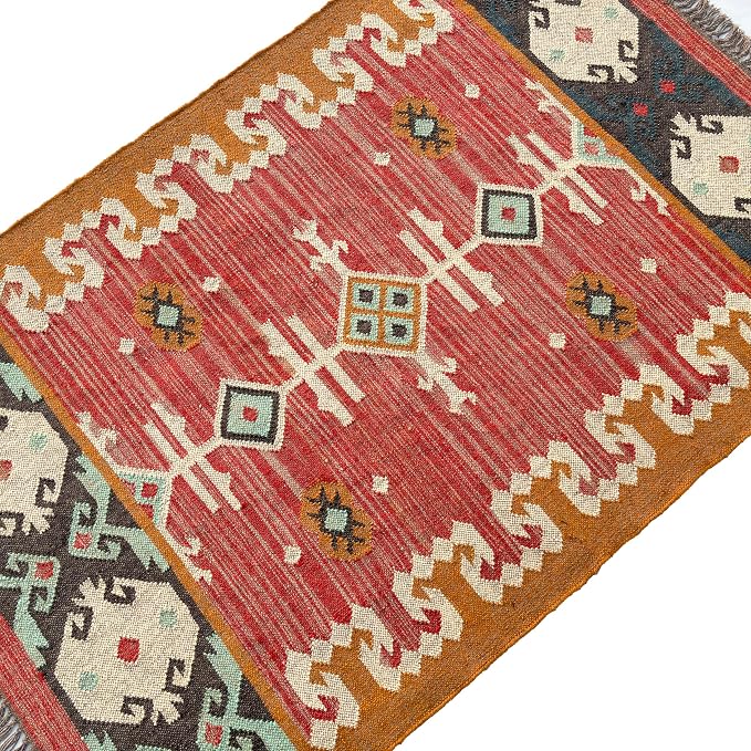Jute Traditional Kilim Rug Boho Flatweave Area Rug for Living Room, Living Room Entryway, Tribal Series, 9'x12'