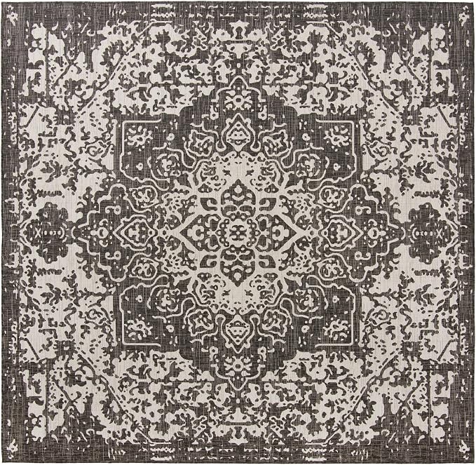 Unique Loom Jill Zarin Outdoor Collection Area Rug - Dubai (10' 8'' Square, Charcoal Gray/ Ivory)