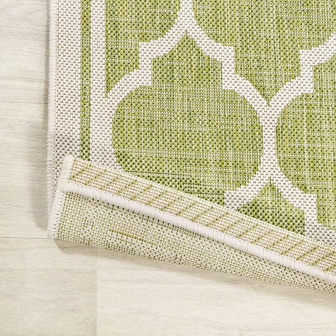 JONATHAN Y Moroccan Trellis Indoor Outdoor Area Rug 5X8 Green/Cream, Trebol Textured Weave for Backyard, Patio, Porch, Easy-Cleaning, High Traffic, Pet-Friendly, Non-Shedding (SMB109G-5)
