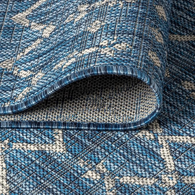 JONATHAN Y Moroccan Geometric Indoor Outdoor Runner Rug 2X8 Navy/Light Gray, Ourika Textured Weave for Backyard, Patio, Porch, Easy-Cleaning, High Traffic, Pet-Friendly, Non-Shedding (SMB108B-28)