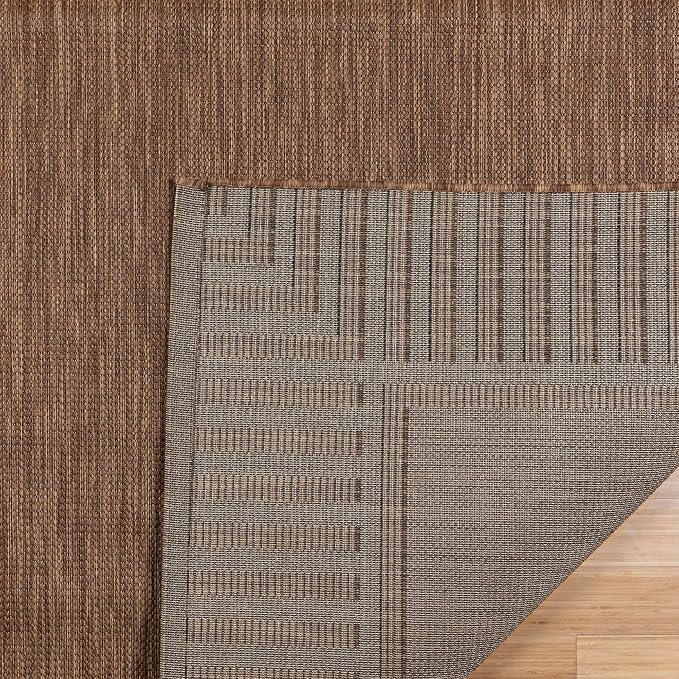 Gertmenian Indoor/Outdoor Flatweave Area Rug - 8x10 Large, Stain & UV Resistant, Ideal for Deck, Patio, Poolside, Mudroom - Klano Striped Havana, Black, 25413