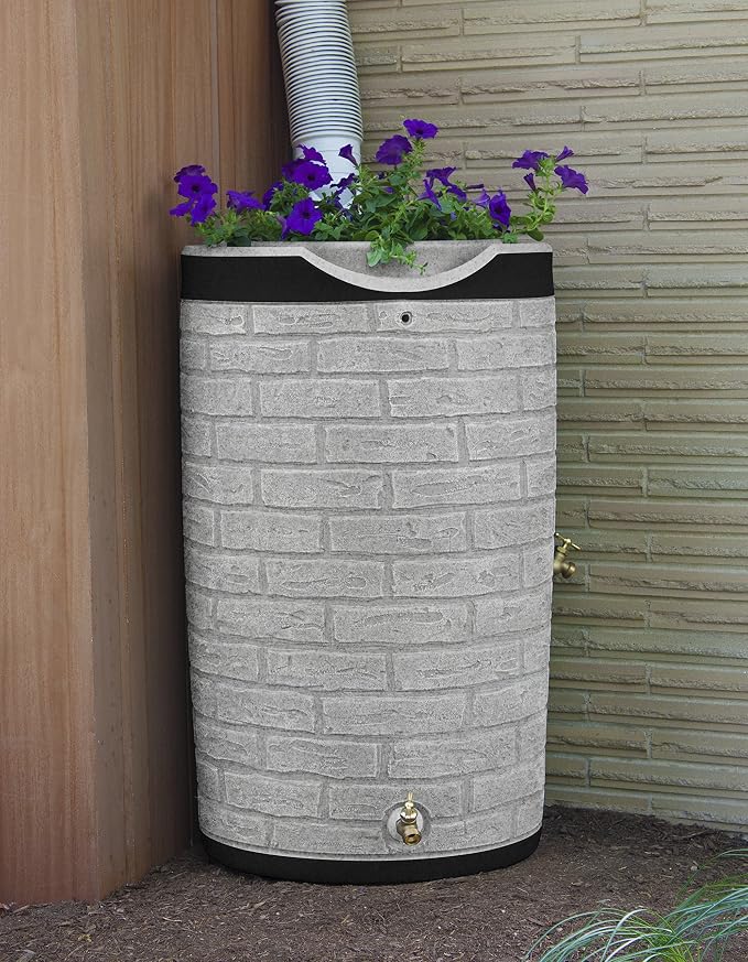 Good Ideas IMP-D50-DR-LIG Impressions Darkened Ribs Downton Rain Saver Barrel, 50 Gallon, Light Granite