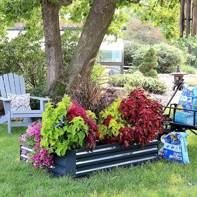 Sunnydaze Galvanized Raised Garden Bed Kit - 4x3x1 ft Outdoor Raised Garden Bed - Metal Planter Box for Vegetables, Flowers, Herbs - Dark Gray - 4' x 3' Rectangle