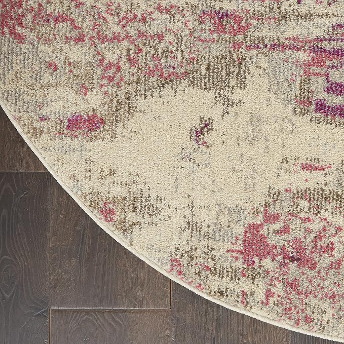 Nourison Home Celestial Modern Abstract Ivory/Pink 4' x Round Area Rug, Easy Cleaning, Non Shedding, Bed Room, Living Room, Dining Room, Kitchen (4 Round)