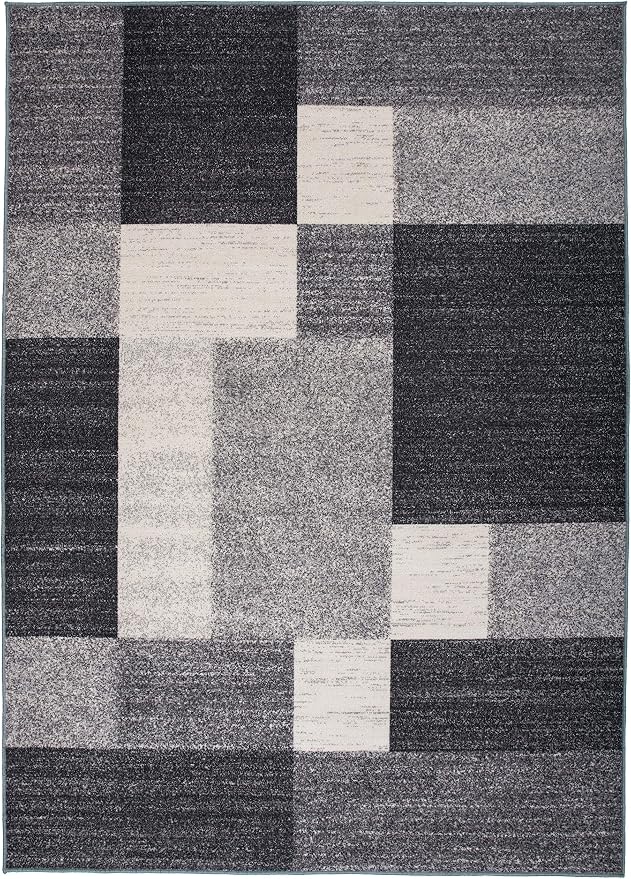 Rugshop Modern Boxes Non-Slip Living Room Bedroom Area Rug Gray 5'3" x 7'3" | Rectangular, Size 5' 3" X 7' 3", Dining Room, Home Office, Kitchen, Entryway, Hallway, Nursery, Kids Room, Guest Room
