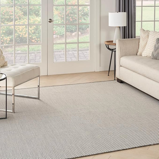 Nourison Home Courtyard Ivory Charcoal 8' x Square Area Rug - Easy Clean, Non Shedding, Bed Room, Living Room, Dining Room, Kitchen (8' x Square)