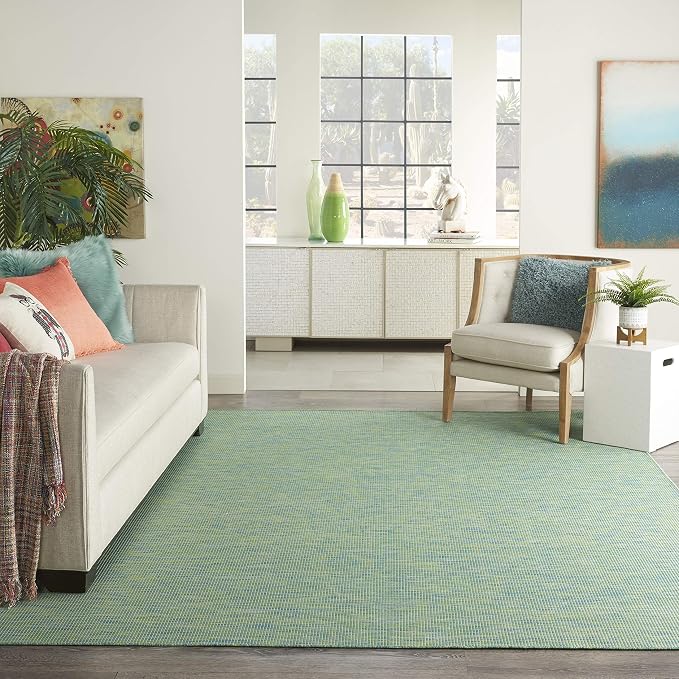 Nourison Home Positano Blue Green 8' x Round Area Rug - Easy Clean, Non Shedding, Bed Room, Living Room, Dining Room, Kitchen (8' x Round)