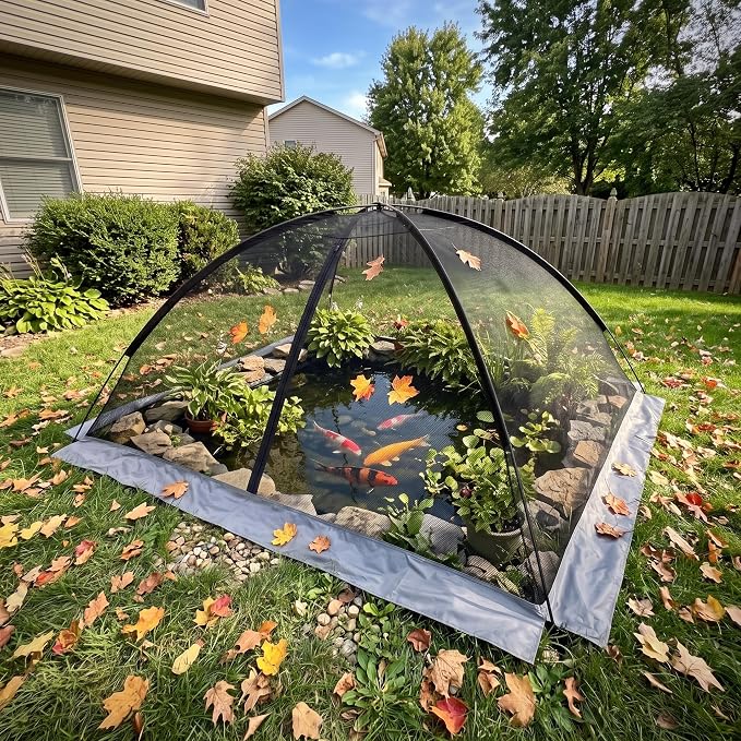 Pond Cover Net - Heavy Duty Nylon Dome Mesh with Zippers - 5x7FT Protector for Garden Pond Koi Fish and Plants - Birds & Leaves Animals Barrier