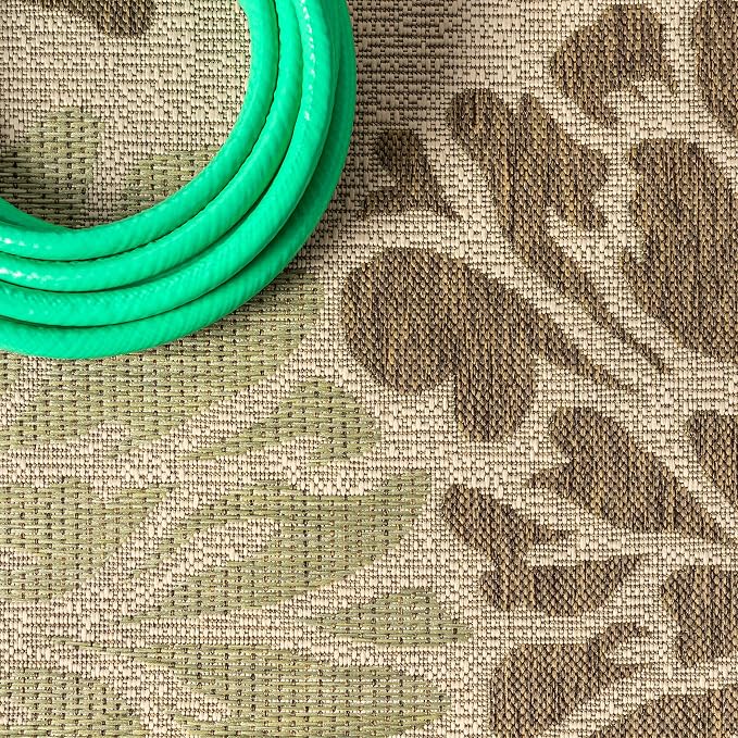 JONATHAN Y Floral Textured Weave Indoor Outdoor Square Area Rug 6X6 Sage/Brown, Zinnia Modern for Backyard, Patio, Porch, Easy-Cleaning, High Traffic, Pet-Friendly, Non-Shedding (SMB110A-6SQ)