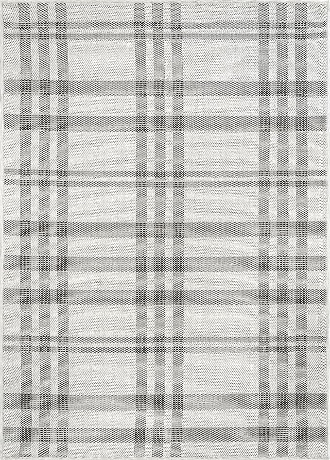 CAMILSON Easy Jute Rug 8x10, Indoor Outdoor Off-White Color Fiber Area Rugs for Entry, Living Room and Bedroom Rug, Checkred Boho Woven Design, Easy-Cleaning, Washable Outside Carpet (8 x 10)
