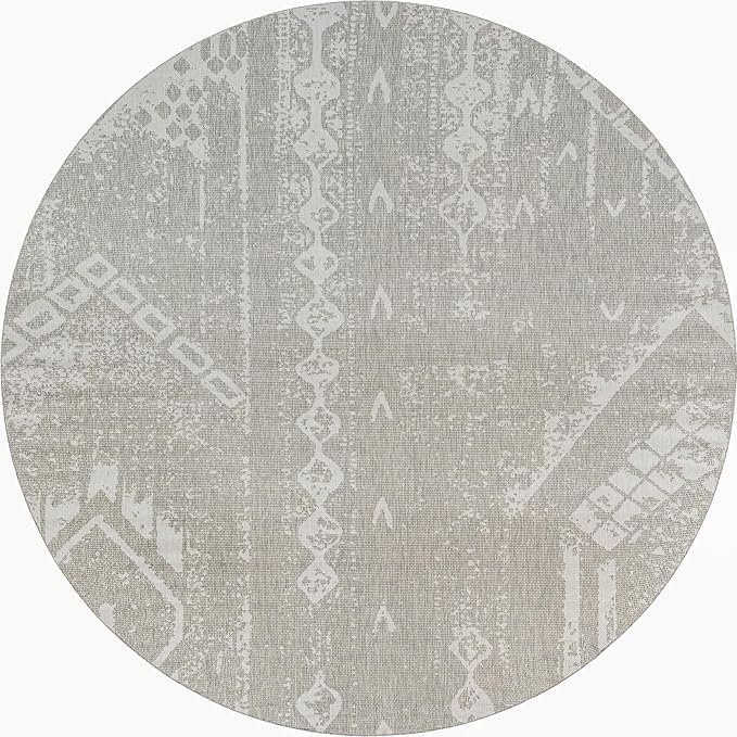 Unique Loom Outdoor Bohemian Collection Area Rug - Anthro (10' 8" Round Gray/Ivory)