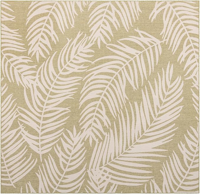 Unique Loom Outdoor Botanical Collection Area Rug - Palm (10' 8" Square Green/Ivory)