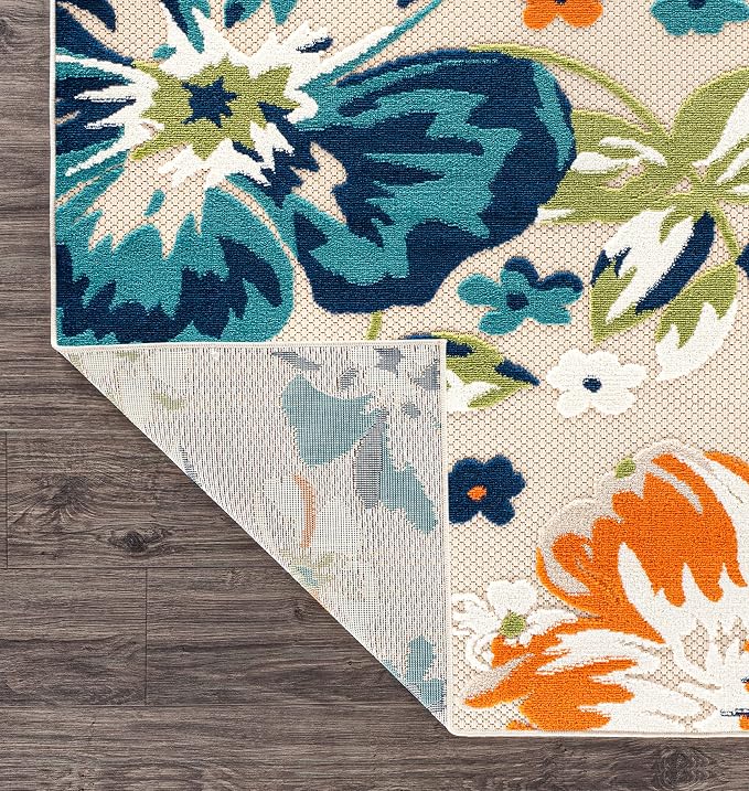 Rugshop Bergamo Contemporary Floral Non-Shedding Patio Deck Backyard Indoor/Outdoor Runner Rug 2' x 7' Multi