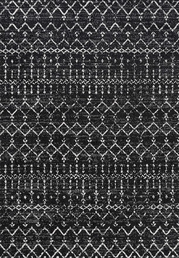 JONATHAN Y Boho Vintage Diamond Black/Ivory Indoor Area Rug 5X8 ft, Moroccan Hype for Living Room, Bedroom, Kitchen, Office, Easy-Cleaning, High Traffic, Pet-Friendly, Non-Shedding (MOH101D-5)