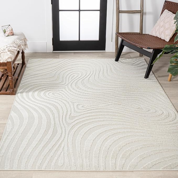 JONATHAN Y Maribo High-Low Abstract Striped Indoor/Outdoor Area Rug 5x8, Cream/Ivory, Contemporary, Modern, Vintage, Bohemian for Bedroom,Kitchen,Living Room,Non Shedding,Easy-Washing (SCN103A-5)