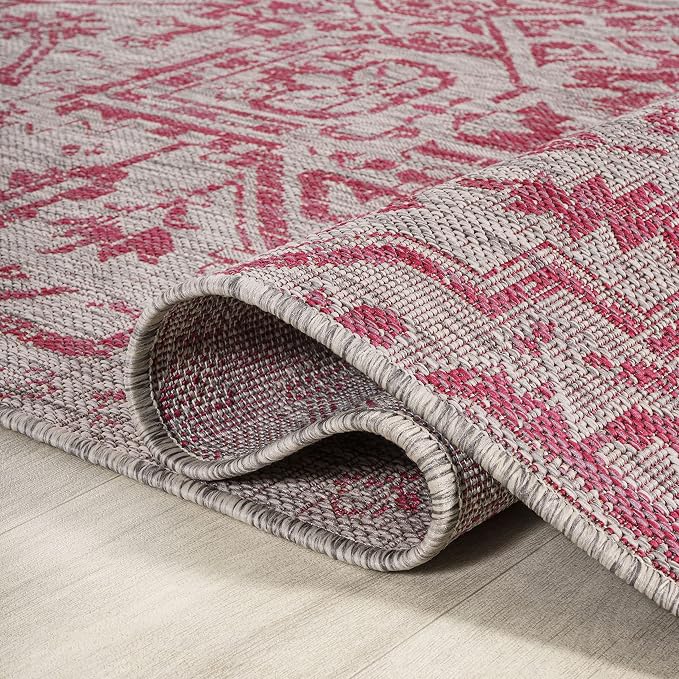 JONATHAN Y Boho Medallion Indoor Outdoor Area Rug 9X12 Light Gray/Fuchsia, Estrella Textured Weave for Backyard, Patio, Porch, Easy-Cleaning, High Traffic, Pet-Friendly, Non-Shedding (SMB105F-9)
