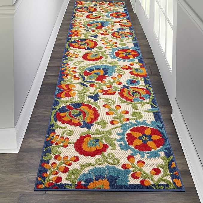Nourison Home Aloha Multicolor 2'3" x 12' Area Rug - Easy Clean, Non Shedding, Bed Room, Living Room, Dining Room, Kitchen (12' Runner)